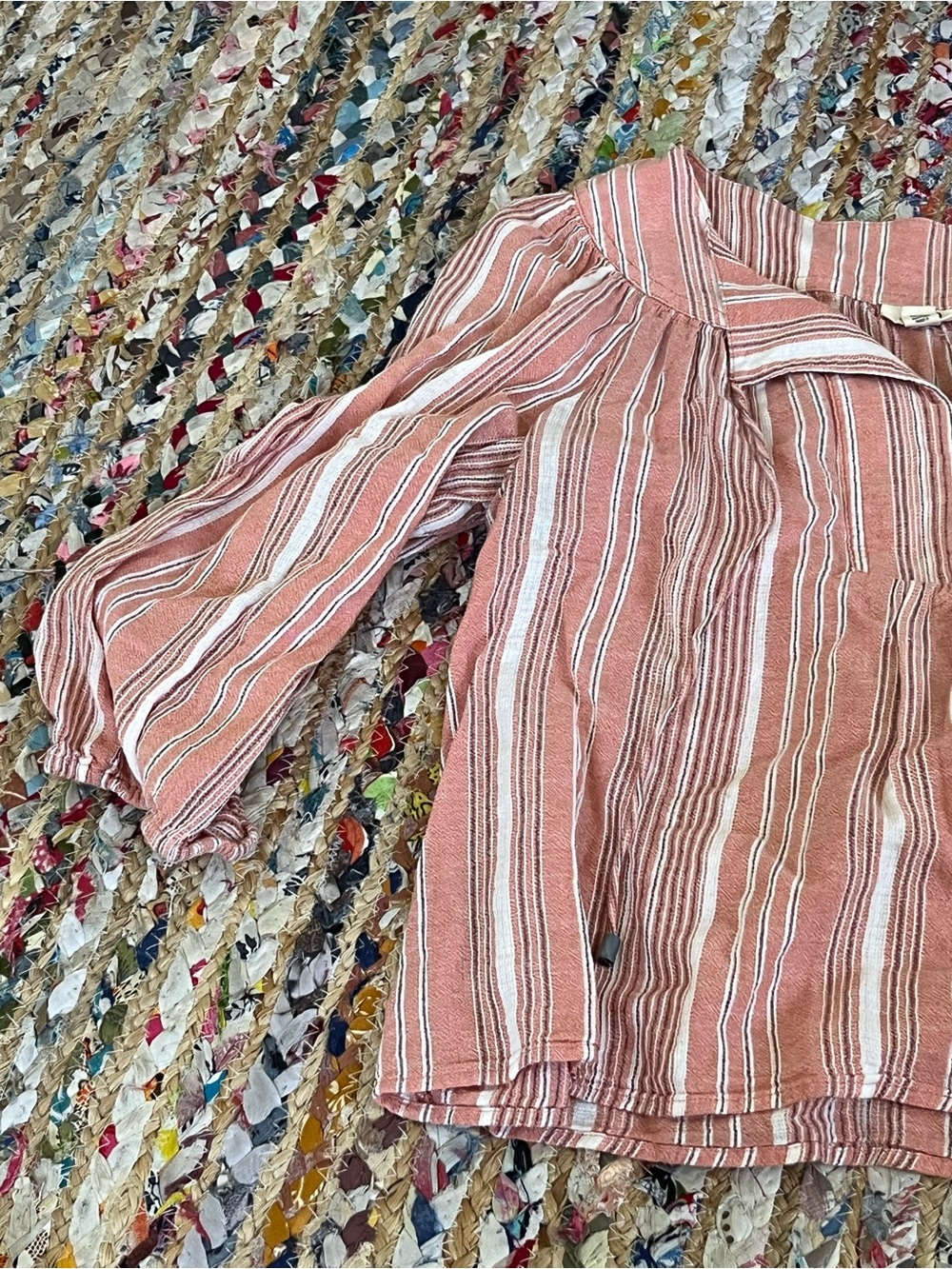 a.n.a Pink Striped Lightweight Peasant Blouse
